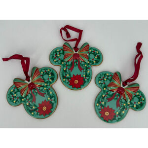 Disney Parks Minnie Icon Ceramic Wreath Christmas Ornament Lot Of 3 4"x4"
